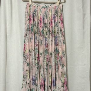 HM midi pleaded pink floral skirt